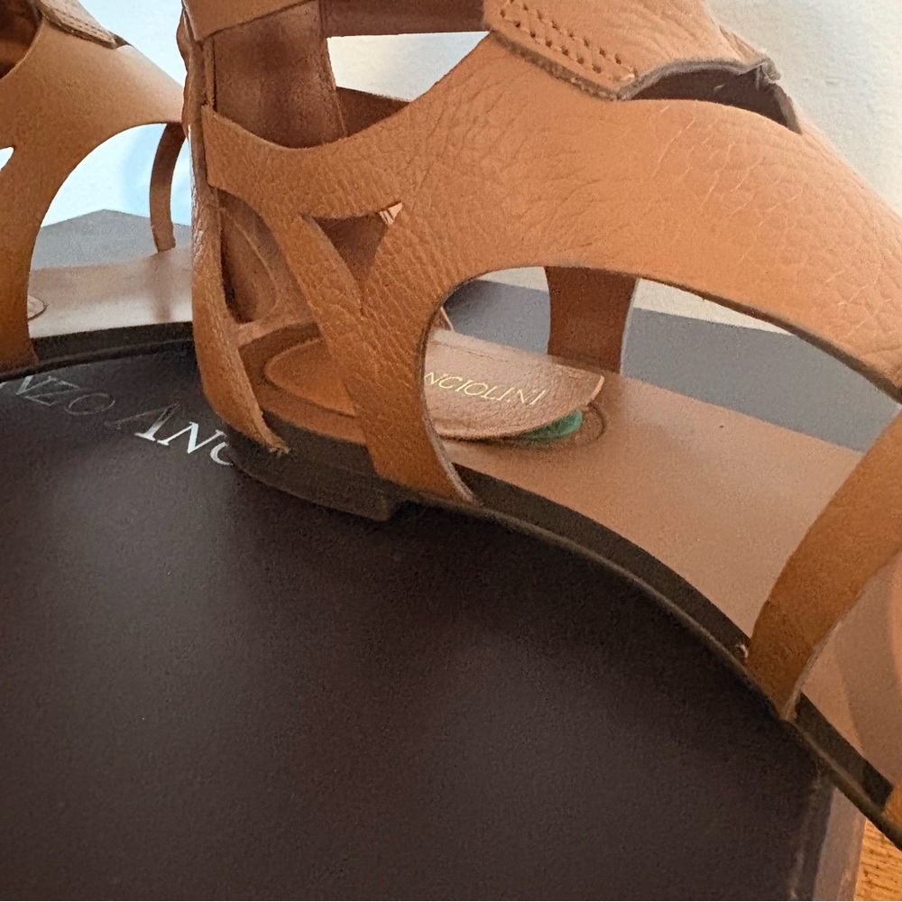 Enzo Angiolini Makalya Gladiator Sandals  Flat Leather Zip Back gladiator Brown - Picture 10 of 14